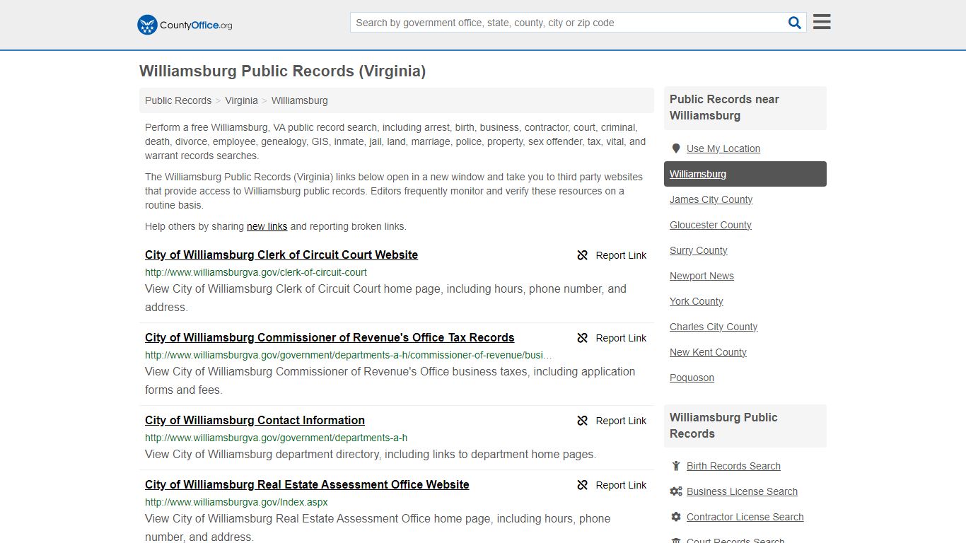 Williamsburg Public Records (Virginia) - County Office