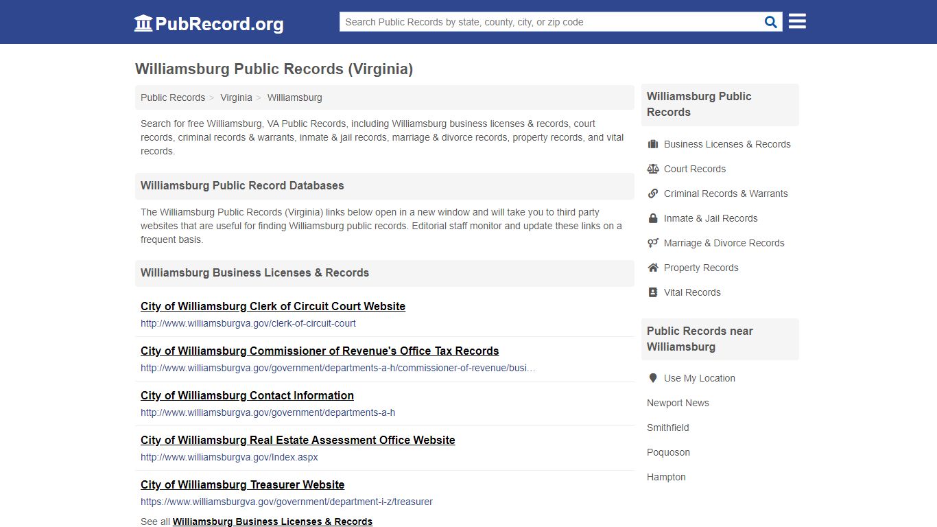 Free Williamsburg Public Records (Virginia Public Records) - PubRecord.org